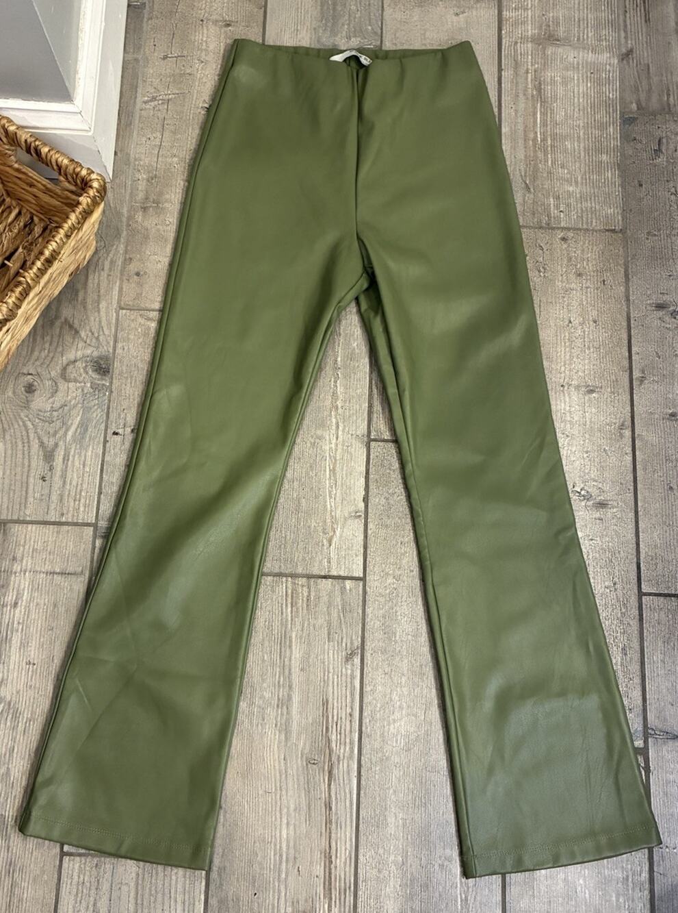 Sophie Rue Green Faux Leather Pants Small SRYB1551 High Rise Flare Bootcut S